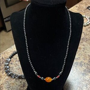 Chic Black and Orange Beaded Necklace